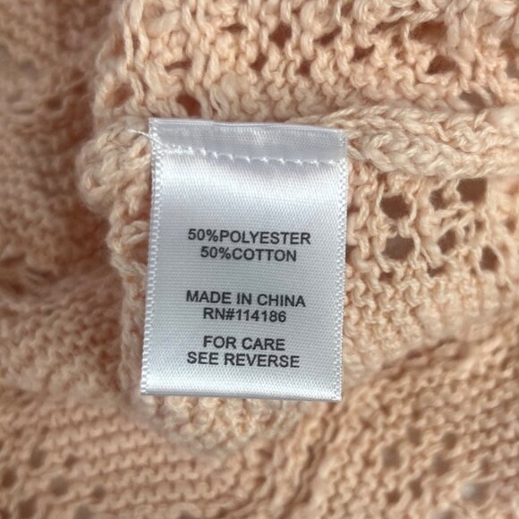 Sugar Moon Open Knit Crochet Cardigan Sweater Womens Medium Peach New Tie Front - Picture 9 of 10